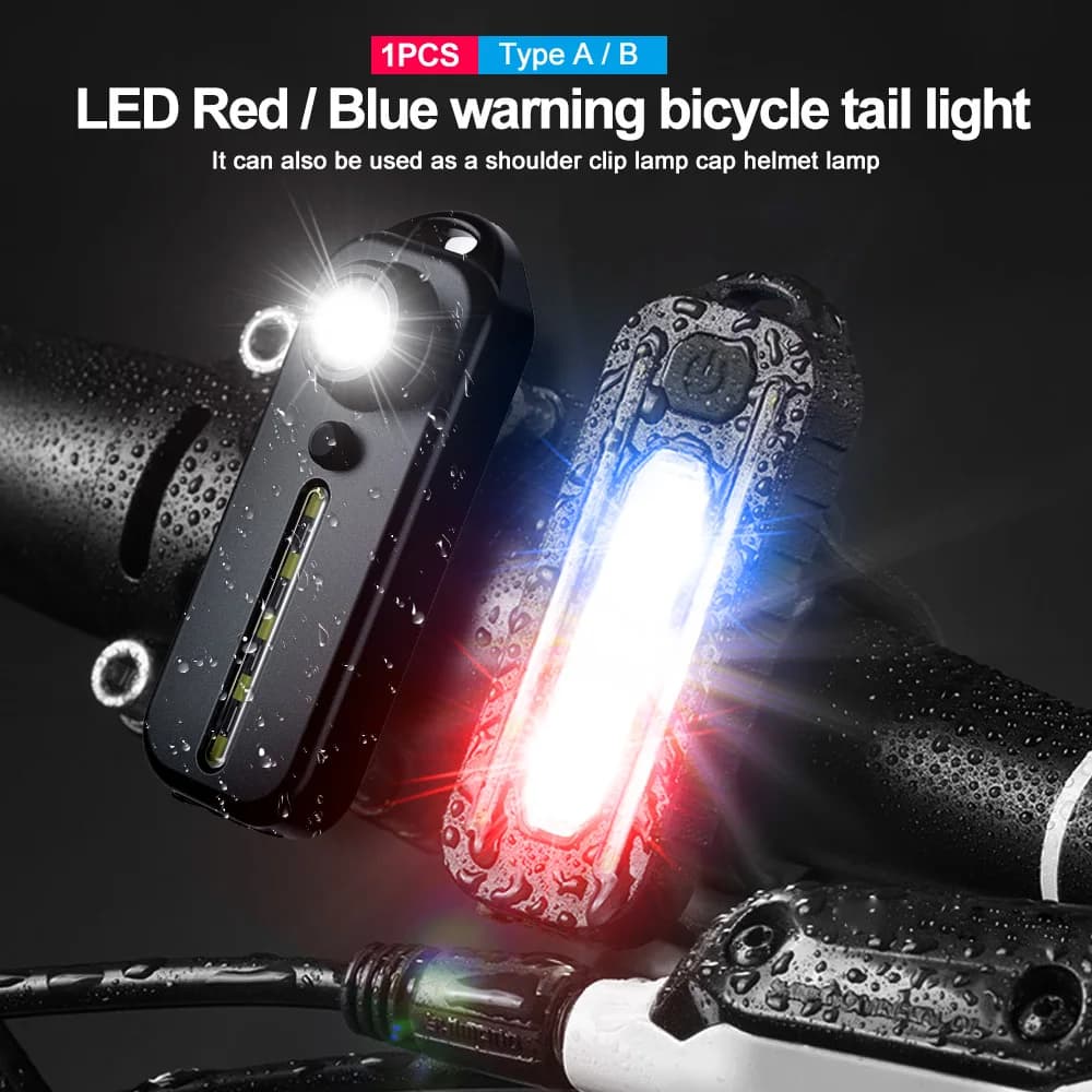 New LED Red Blue Police Light Shoulder With USB Clip Rechargeable Flashlight Safety Flashlight Bike Warning Lantern Light