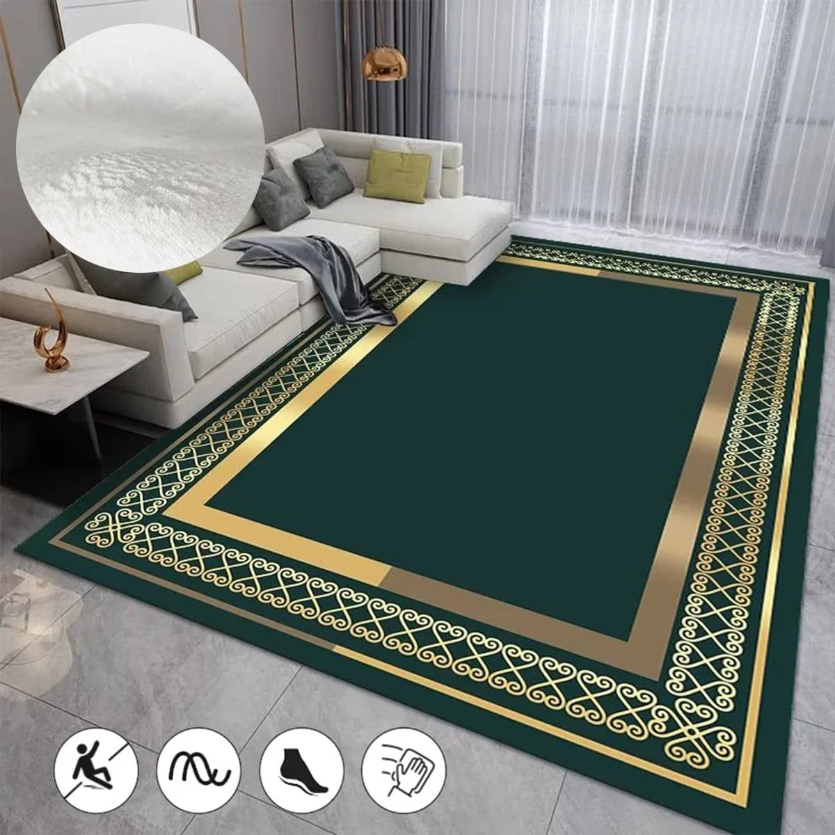 Green Light Luxury Geometric Carpet Nordic Minimalist Carpets for Living Room Decor Soft Bedroom Rug Large Area Cloakroom Mat