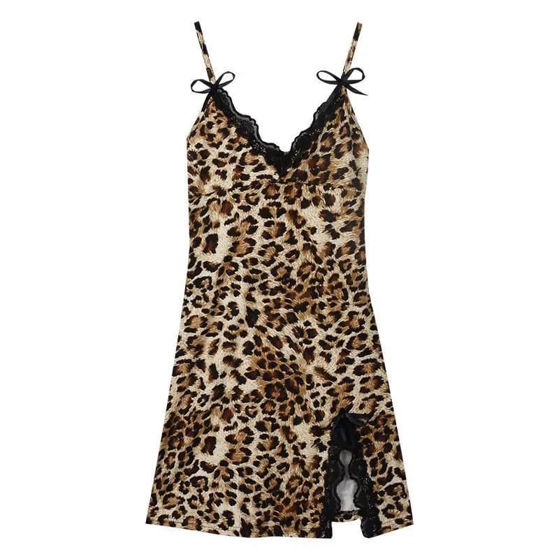 Nuova Sexy Camicia da Notte con Stampa Leopardata, Lingerie Erotica, Set Seducente con Fiocco in Pizzo, Lingerie Sexy da Donna
