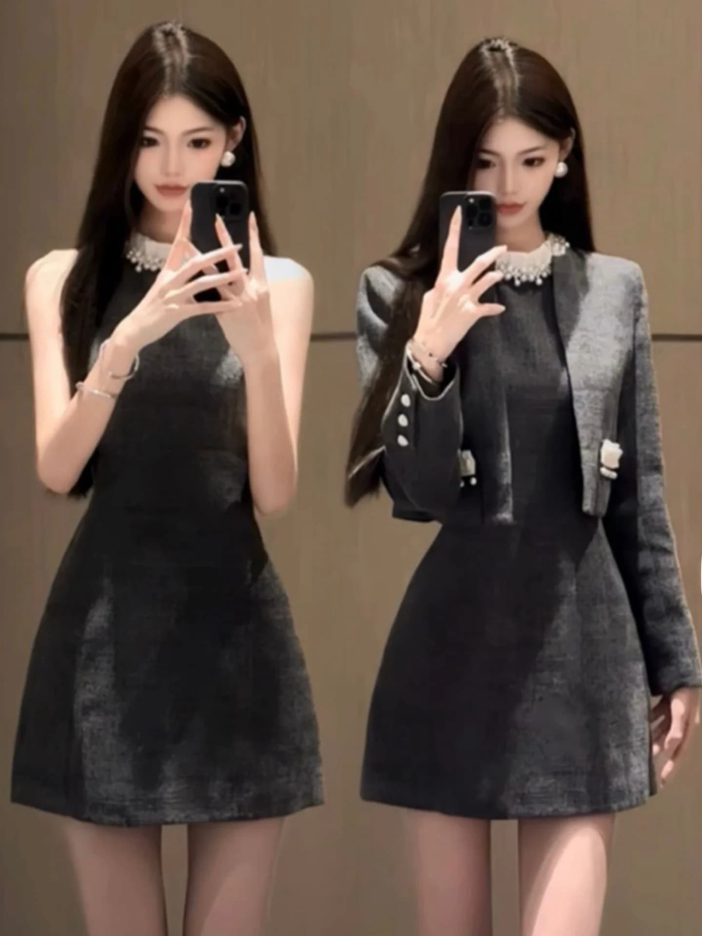 Small Fragrance Style Women's Spring Autumn Large Size Fat MM High Quality Suit Jacket Vest Dress Two Piece Set Fashionable