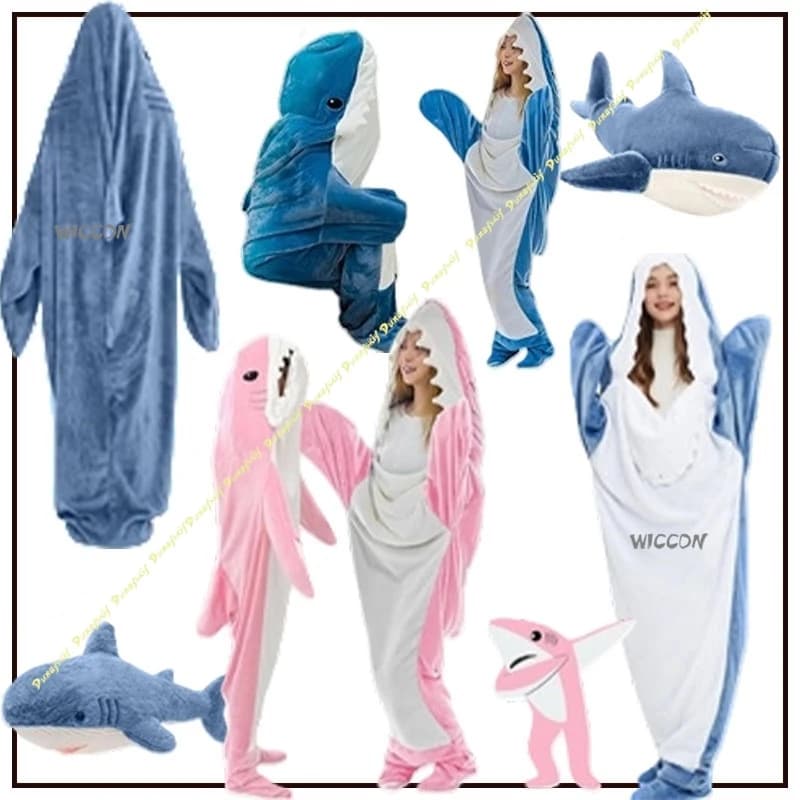Costumi Cosplay Animale Squalo Pigiama Adulti Coperta carina Tuta Indossabile Morbido sacco a pelo in flanella Trapunta anti-calcio Ragazze Ragazzi