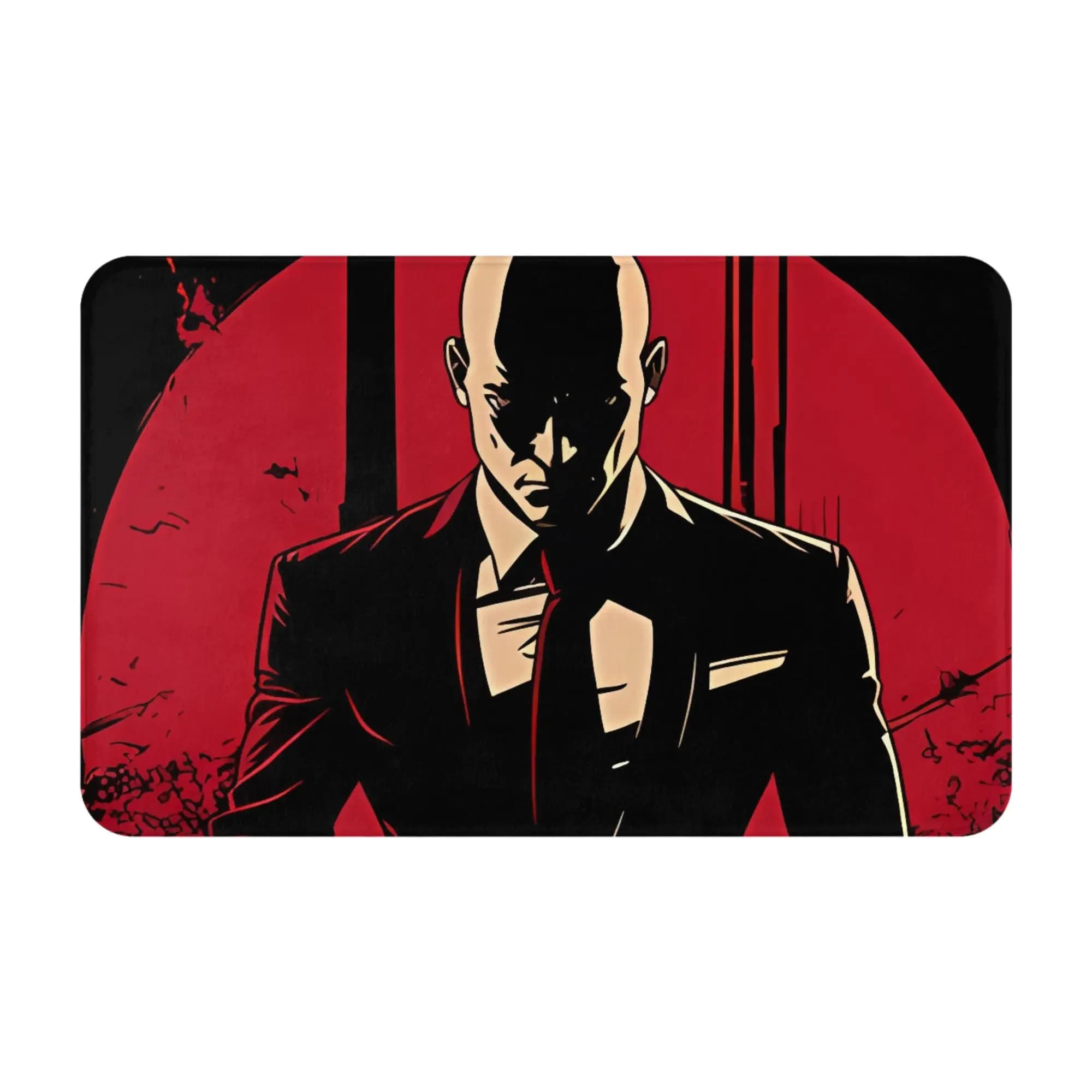 Agent 47 Tappetino nero e rosso con decorazioni natalizie per la camera da letto, tappetino Hitman, tappeto per soggiorno, tappeto da esterno, decorazione per la casa