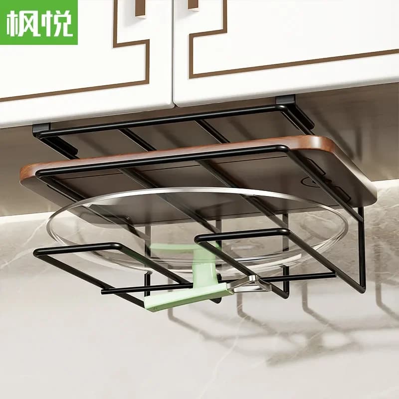 Double Layer Pot Lid Rack No Drilling Kitchen Cabinet Hanging Organizer Storage Holder For Cutting Board And Cookware