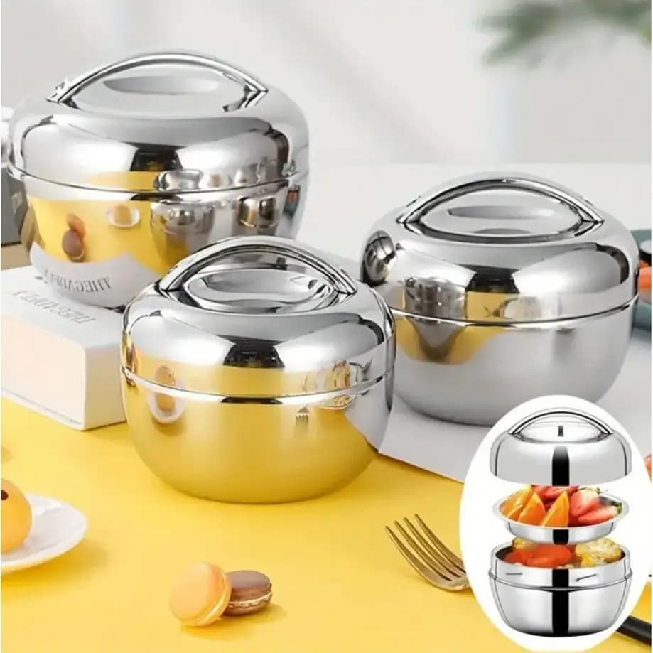 1 Pcs Portable Apple Lunch Box with Circular Lid Insulated Stainless Steel Student Office Worker Partitioned Food Container