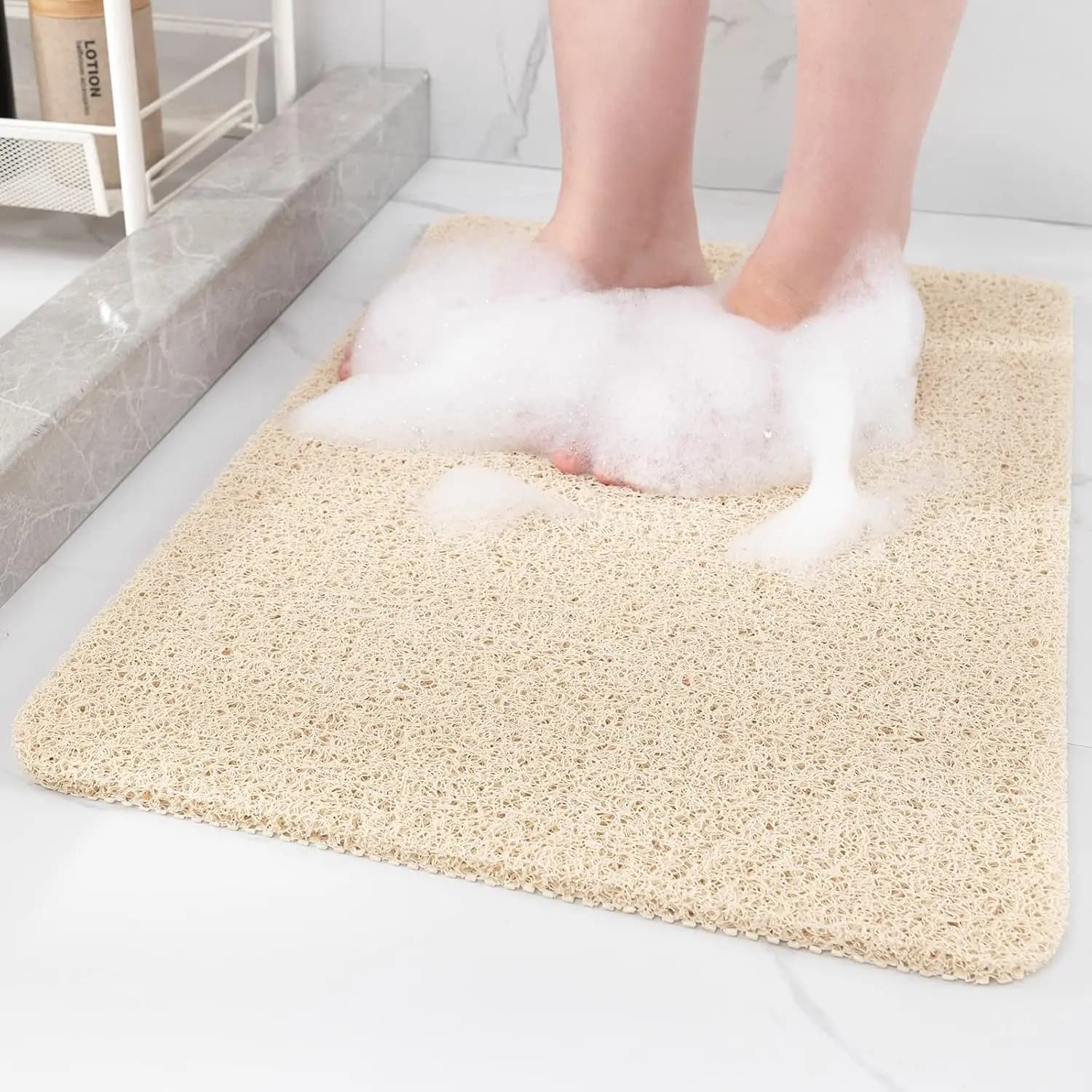 Tappetino Antiscivolo per Doccia e Vasca, Tappetino Morbido in PVC con Funzione Scrub per Piedi, Tappetino da Bagno in Luffa