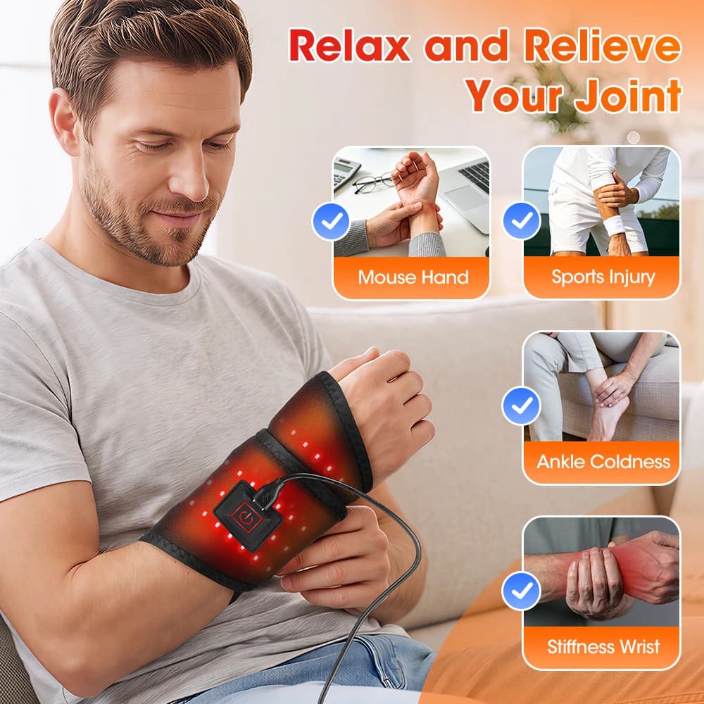 Ankle Brace with 3 Heat Levels 36 LEDs USB Powered Wrap for Ankle Wrist Elbow Recovery NTC Temperature Control One-Button Design
