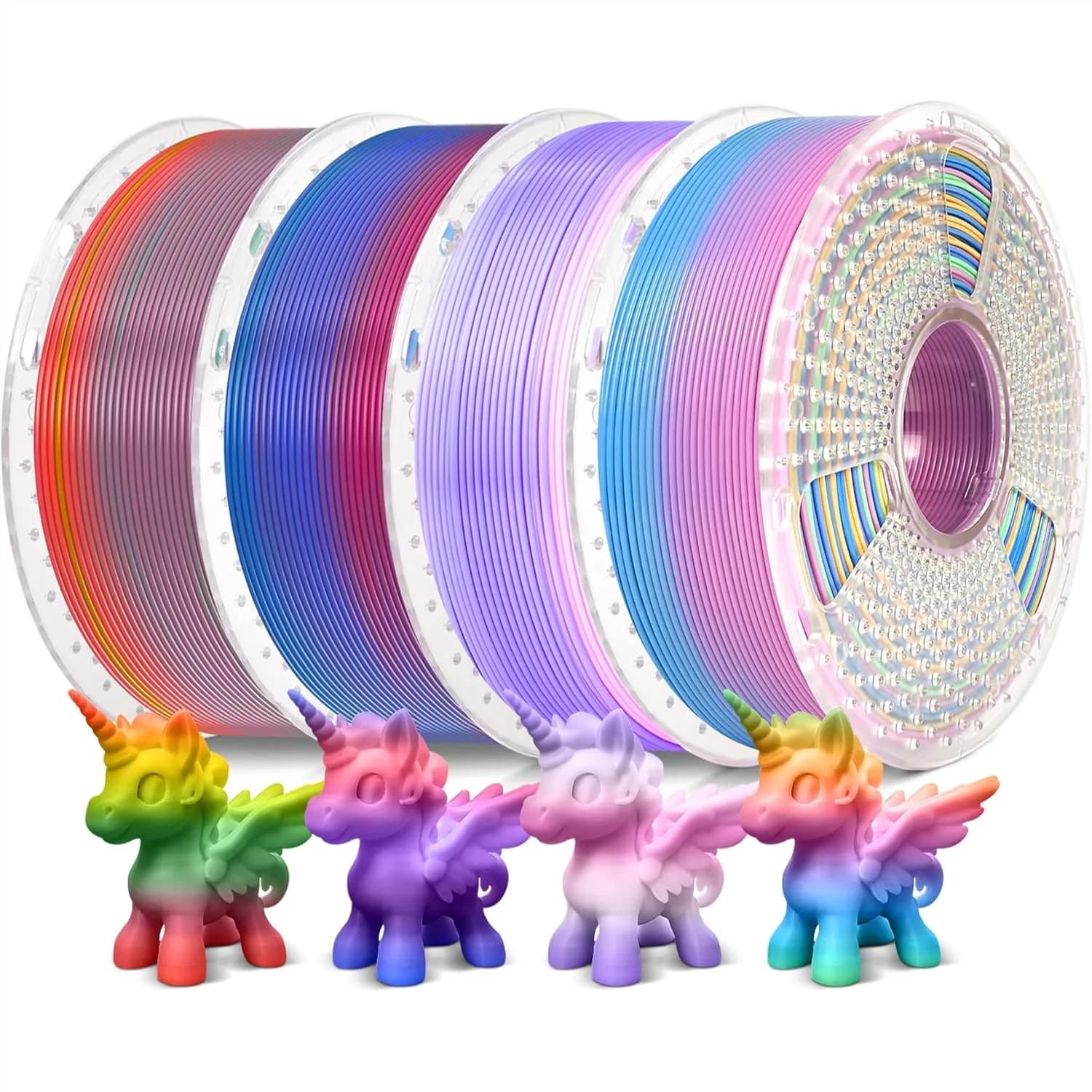 Rainbow PLA Filament Bundle Multicolor, 4kg 4 Spools Gradient Color 1.75mm ±0.02mm for FDM 3D Printer