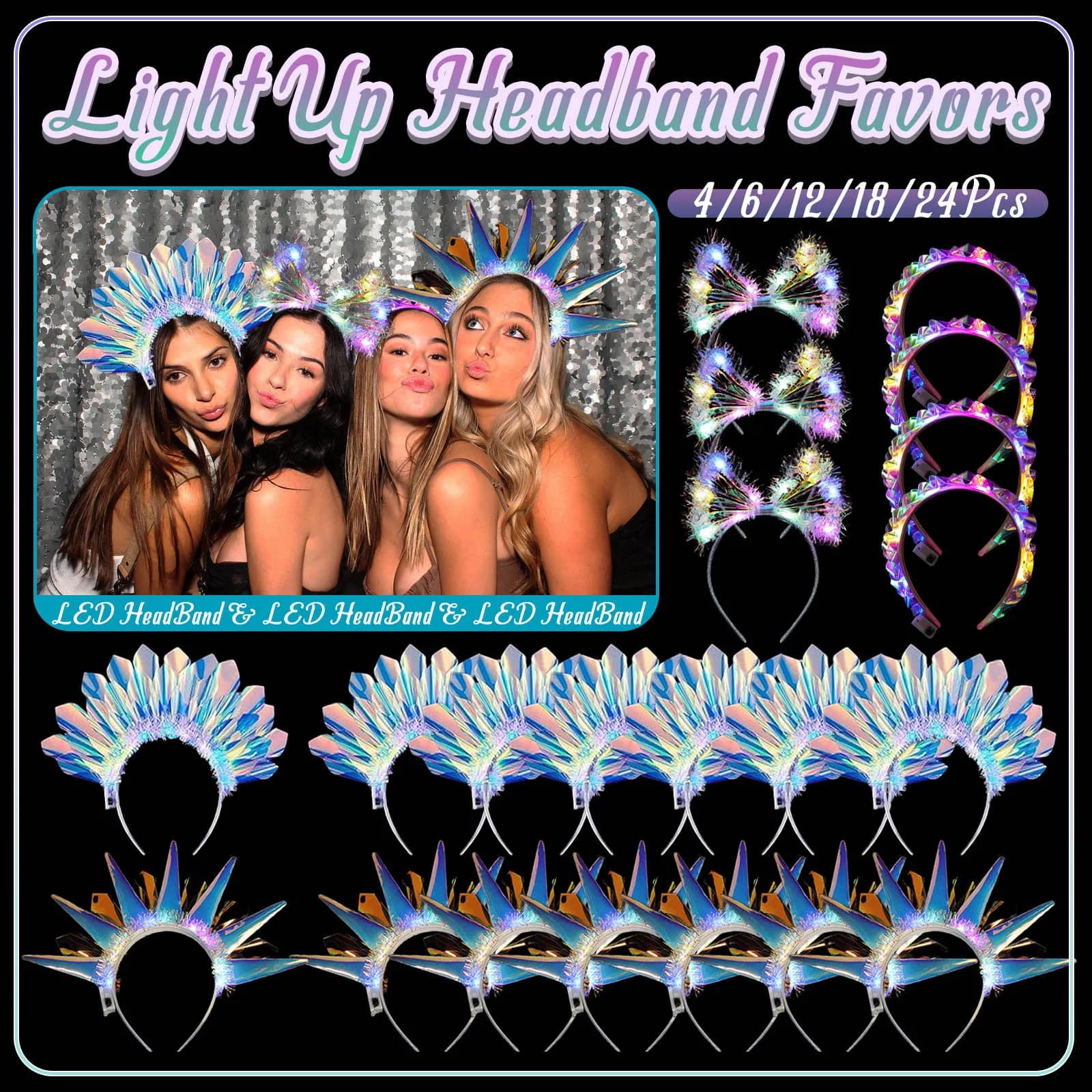 4-24 pezzi Fasce per capelli a LED Glow Party Light Up Fascia per compleanno Bomboniere Rave Costume Copricapo per donne Uomini Halloween