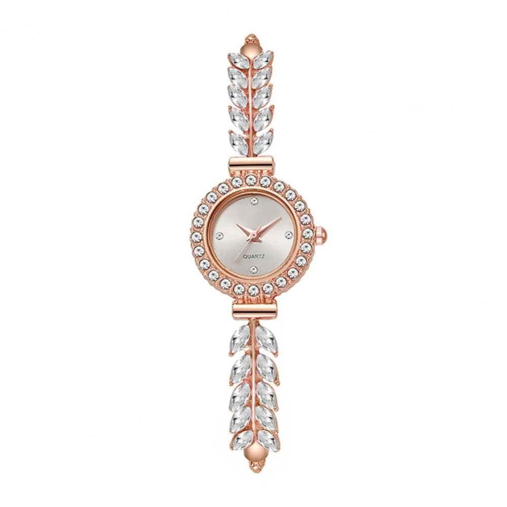 Slim Strap Ladies Quartz Watch Leaf Design Round Dial Women Quartz Watch Small Dial Pull Adjustable Rhinestone Watch