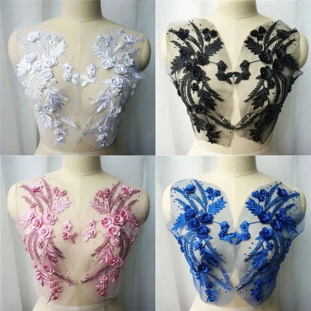 Moda elegante ricamo con paillettes Toppe ricamate con paillettes Toppe floreali ricamate bianche nere fai da te Toppe con paillettes Abiti