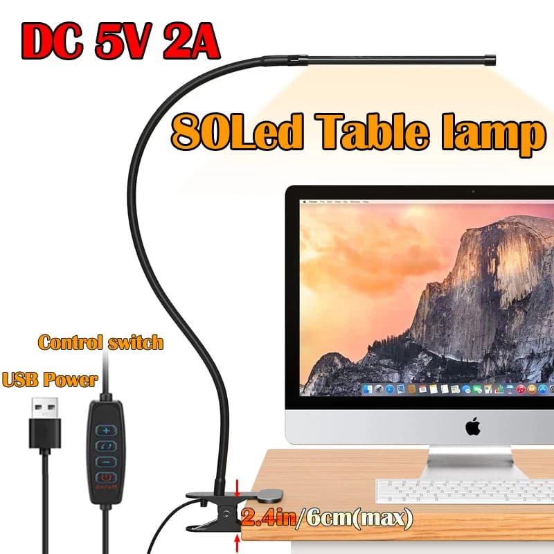 LED desk lamp Comodino 360 ° Reading lamp with folding clamp Adjustable table lamp with eye protection powered by USB per bedroom
