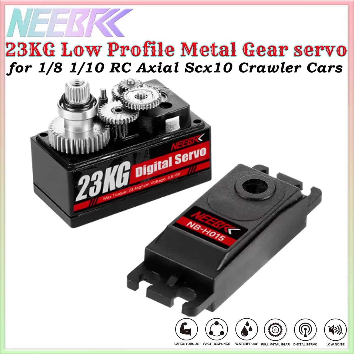 Servo Digitale NEEBRC 23KG a Basso Profilo con Ingranaggi in Metallo e Coppia Elevata per Auto RC 1/8 1/10, Accessori per Axial Scx10 TRX Crawler