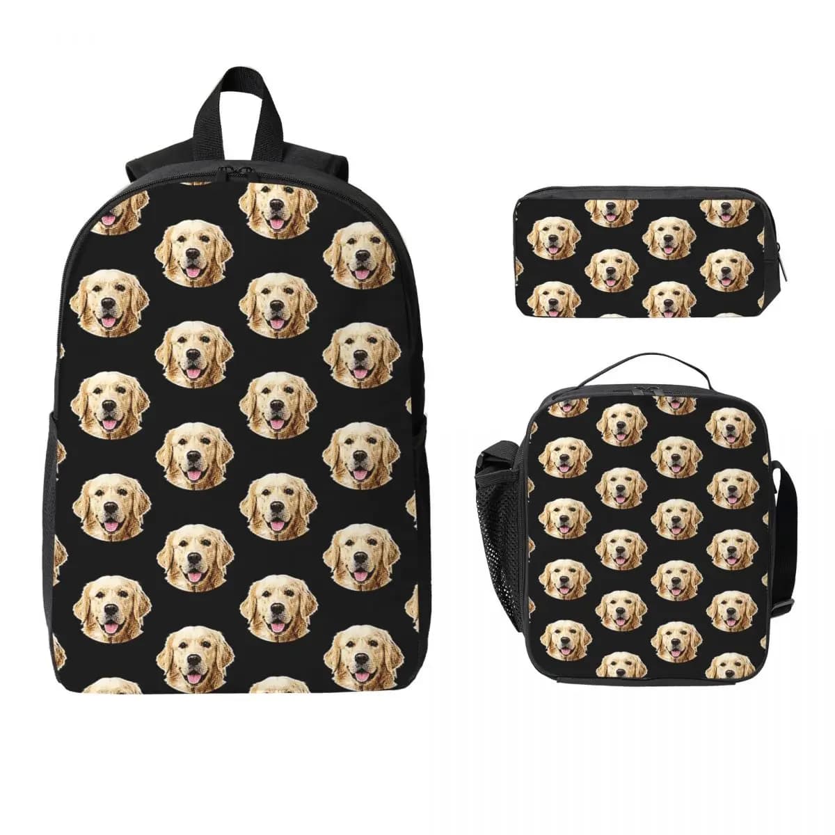 Funny Golden Retriever Face Portrait Backpack BookBag School Bag Computer Shoulder Bags 3ps Insulated Lunch Bag Pencil Case