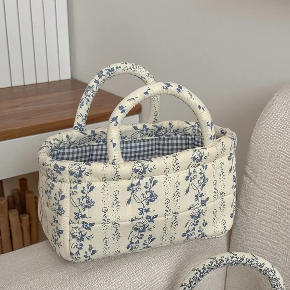 Quilted Quilted Storage Basket Dual Handles Open Top Foldable Fabric Basket Soft Padded Rectangular Laundry Basket With Handles
