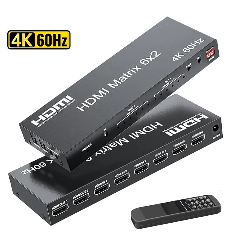HDMI 4K 60Hz Switcher splitter HDMI 6 in 2 out 6x2 with 3.5 mm HDCP2.2 optical audio extractor for PC monitor PS5