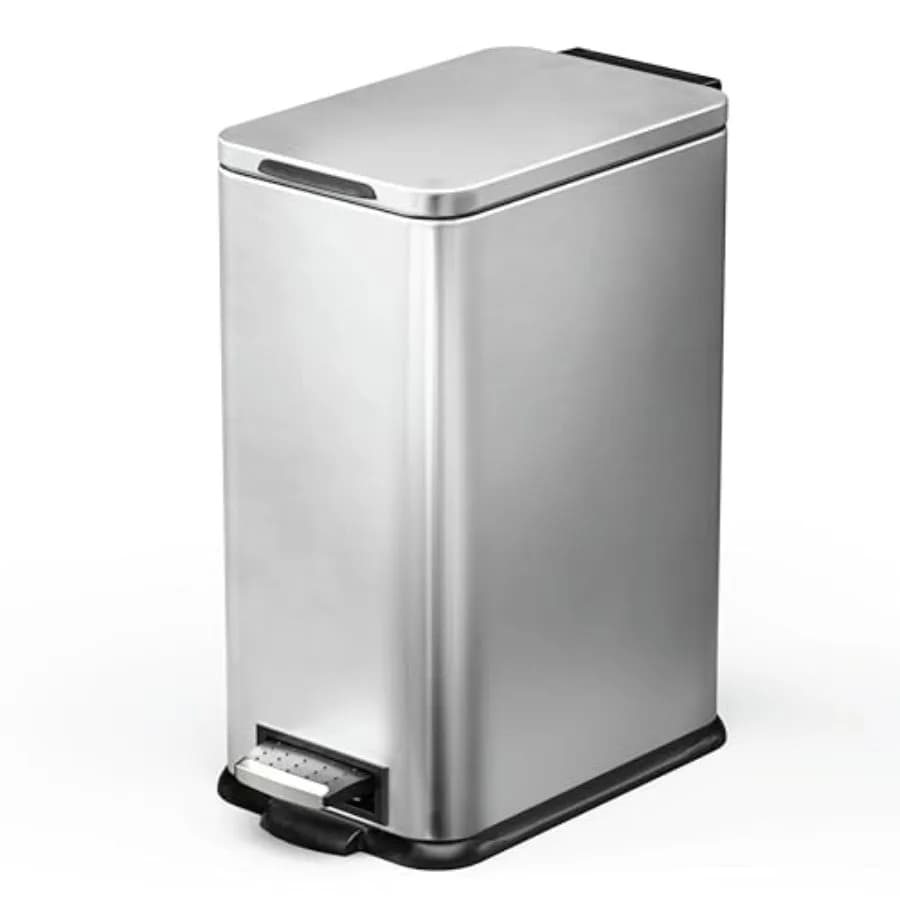 Pattumiera da Cucina Slim da 15 Litri con Coperchio a Chiusura Morbida e Pedale, Cestino in Acciaio Inox con Fodera Rimovibile, Colore Argento