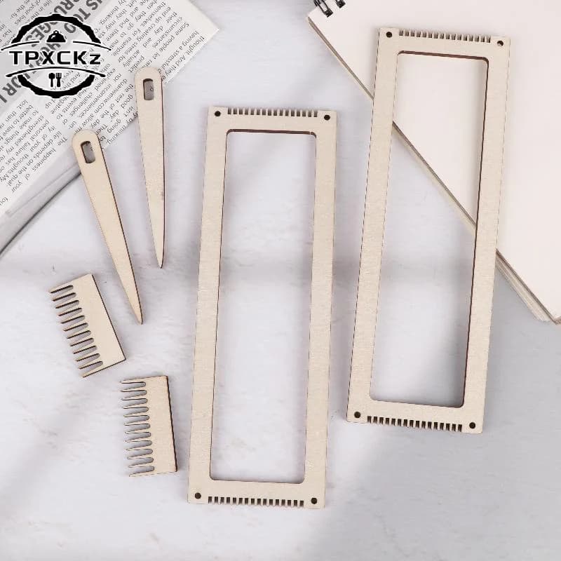 Kit telaio per tessitura in legno da 6 pezzi, strumento per filato all'uncinetto fai-da-te con supporto, mini telaio per tessitura filo