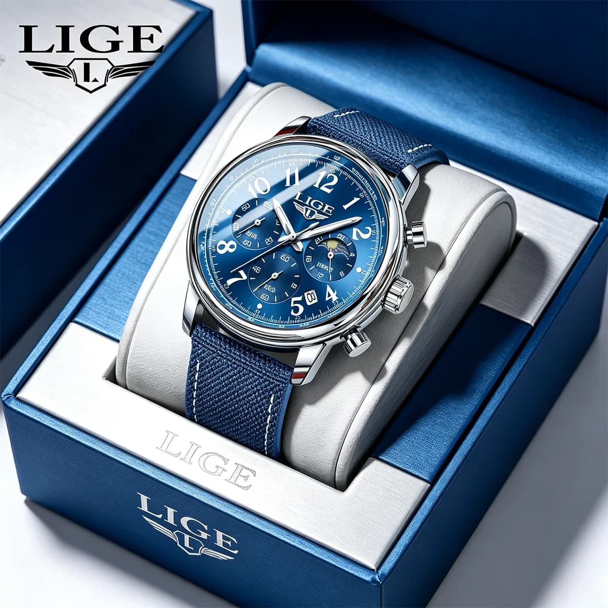 LIGE 2026 New Luxury Men's Watches Military Waterproof Luminous Chronograph Nylon Leather Date Man Wristwatch Quartz Men Watch