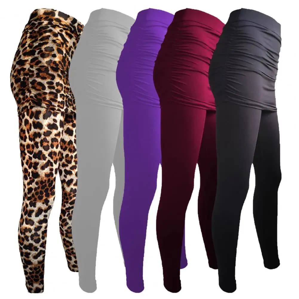 Leggings finti a due pezzi pantaloni Leggings sottili pantaloni da donna Pack gonna a pieghe all'anca borsa da donna in tinta unita pantaloni laterali all'anca S-XXXL
