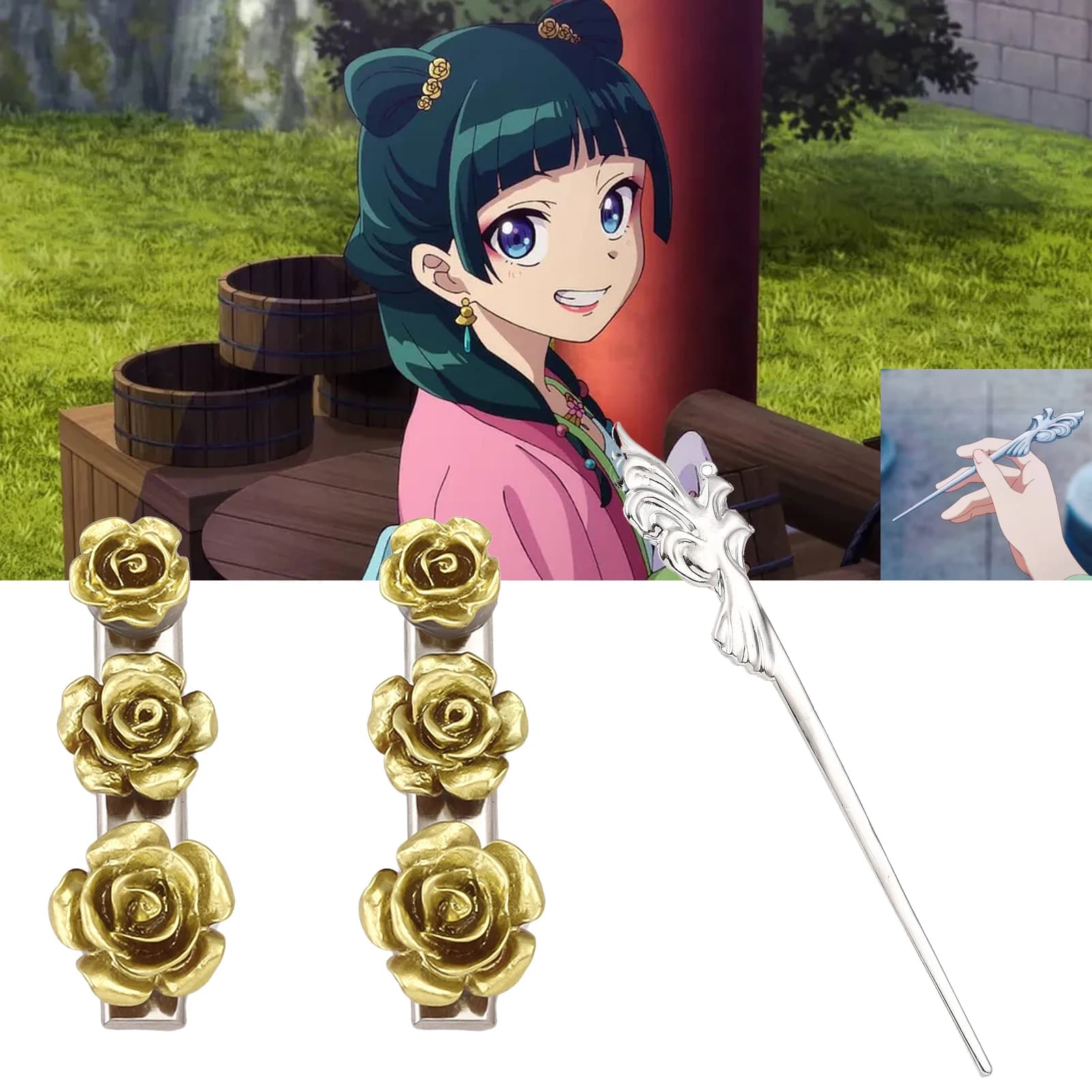 The Apothecary Diaries Carino MaoMao Fermaglio per capelli Oro Rosa Accessorio per capelli Amore Token Tornante Anime Puntelli Cosplay Capelli Decorare Regalo