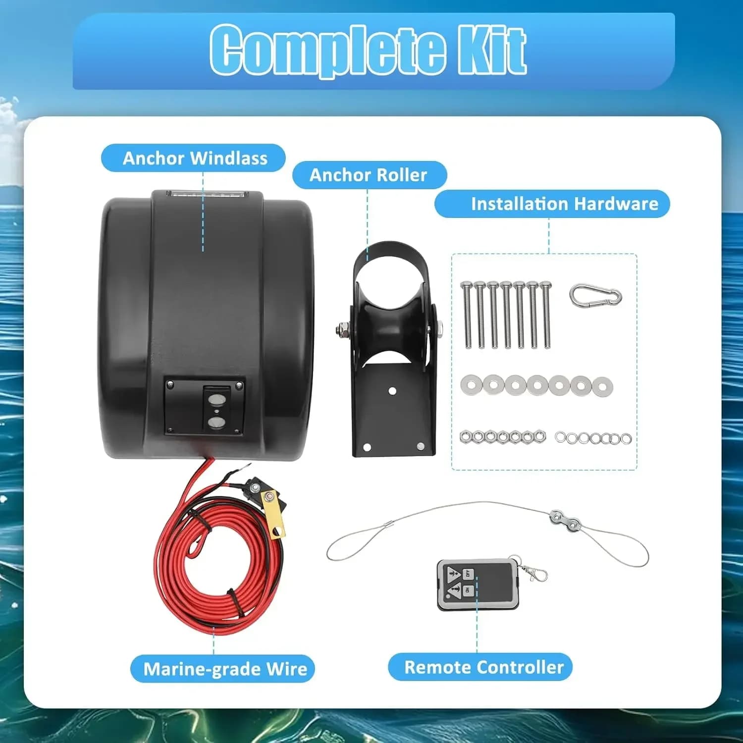 Verricello di ancoraggio elettrico, ancoraggio per barche da 12 V fino a 35 libbre-kit di molle di ancoraggio per acqua salata marina con telecomando per motoscafi