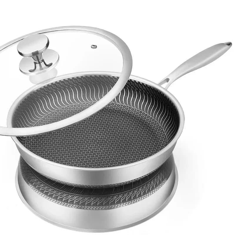 Stainless Steel Frying Pan for Induction Cooktop Gas Stove, Non Coated Skillet for Steak Eggs, Durable Cookware