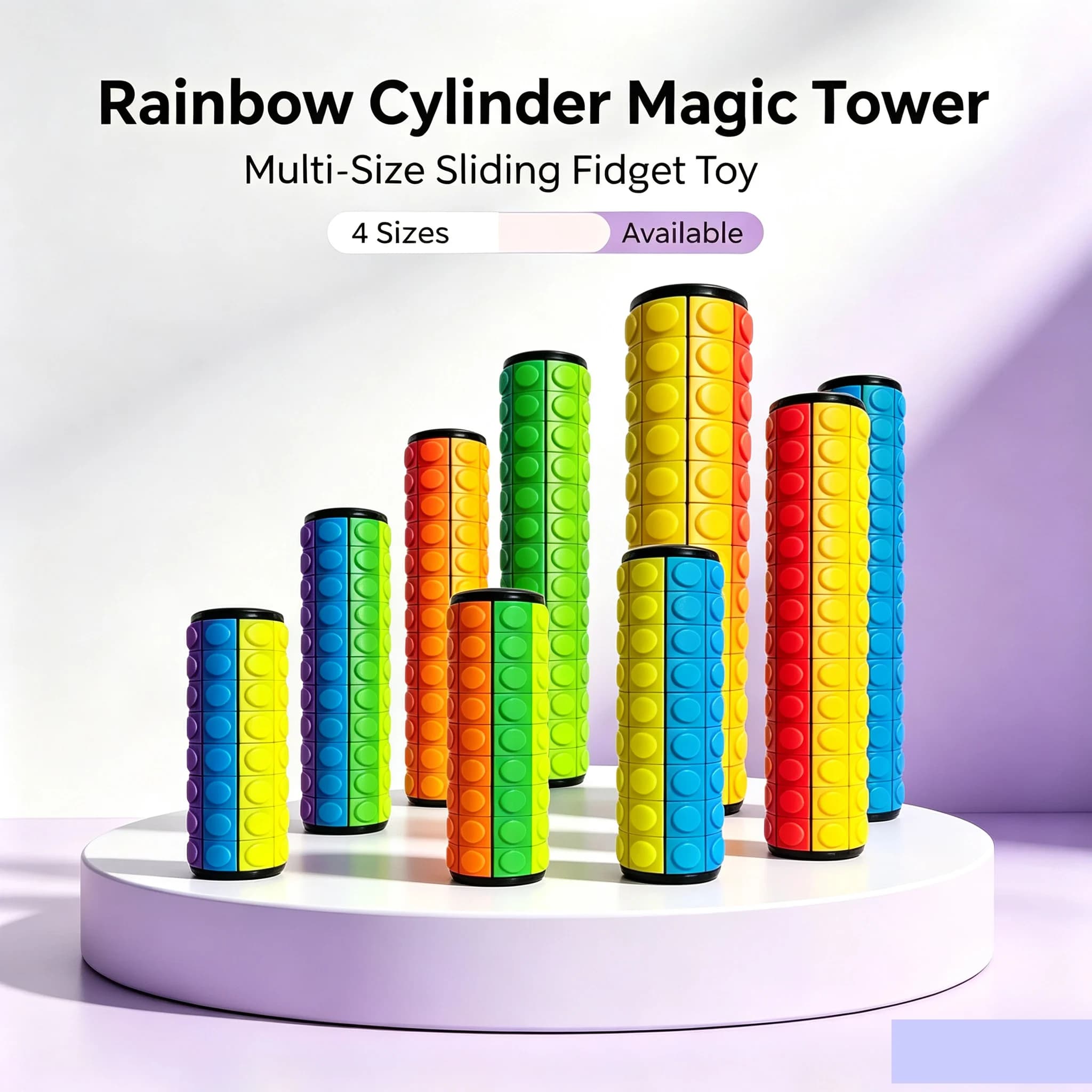 Rainbow Cylindrical Sliding Magic Tower Multi-Level Stress-Relief Cube Children's Educational Finger Exercise Sliding Column Fingertip Stress-Relief Toy Suitable for the Elderly