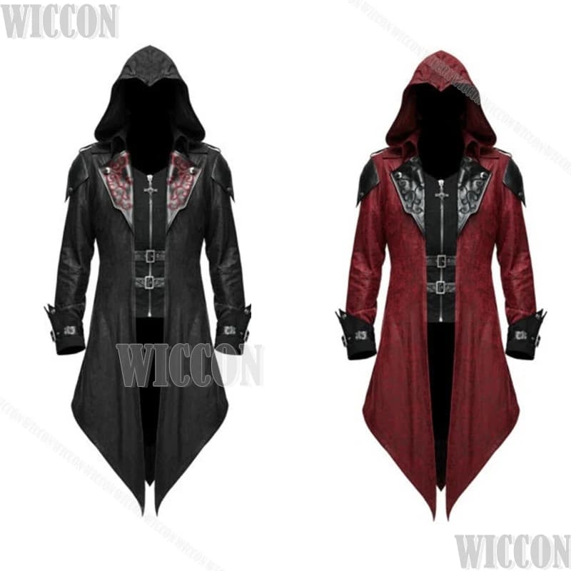 Steampunk Anime Assassin Game Giacca patchwork con cappuccio Creed da uomo Halloween Vampiro Cosplay Signore medievale Carnevale Navidad