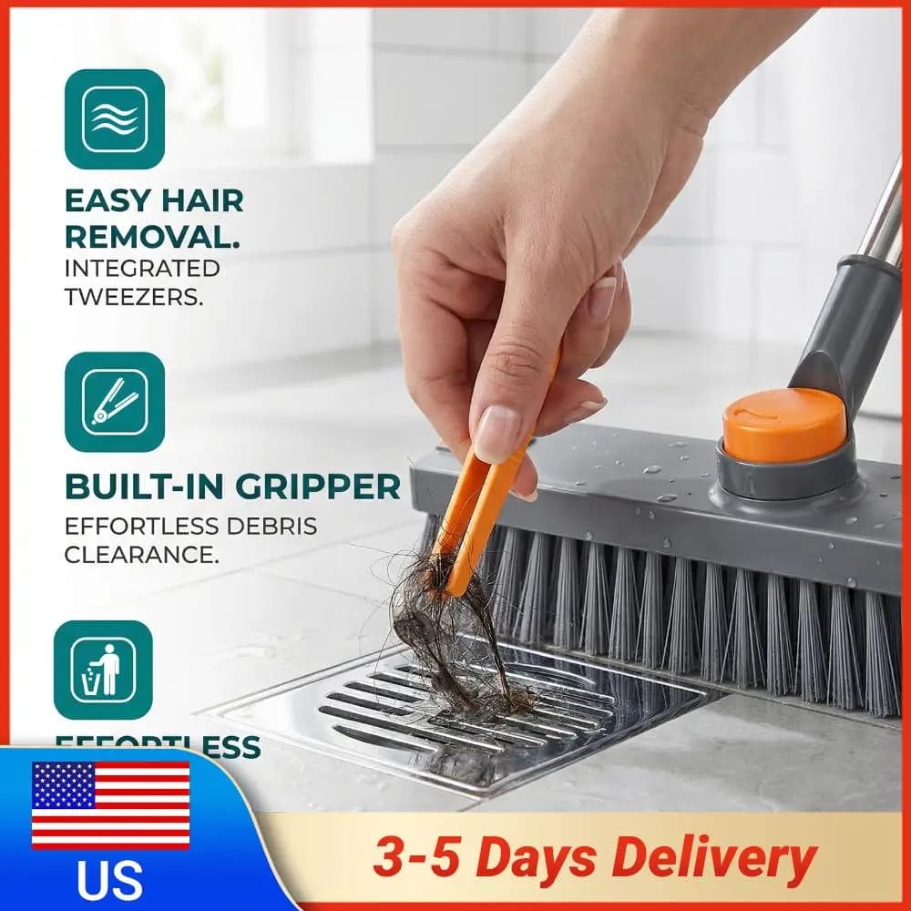 Spazzola per Pavimenti 3 in 1 con Tergivetro e Pinzette, Spazzola Rigida per Pulizia Bagno, Patio, Garage, Cucina