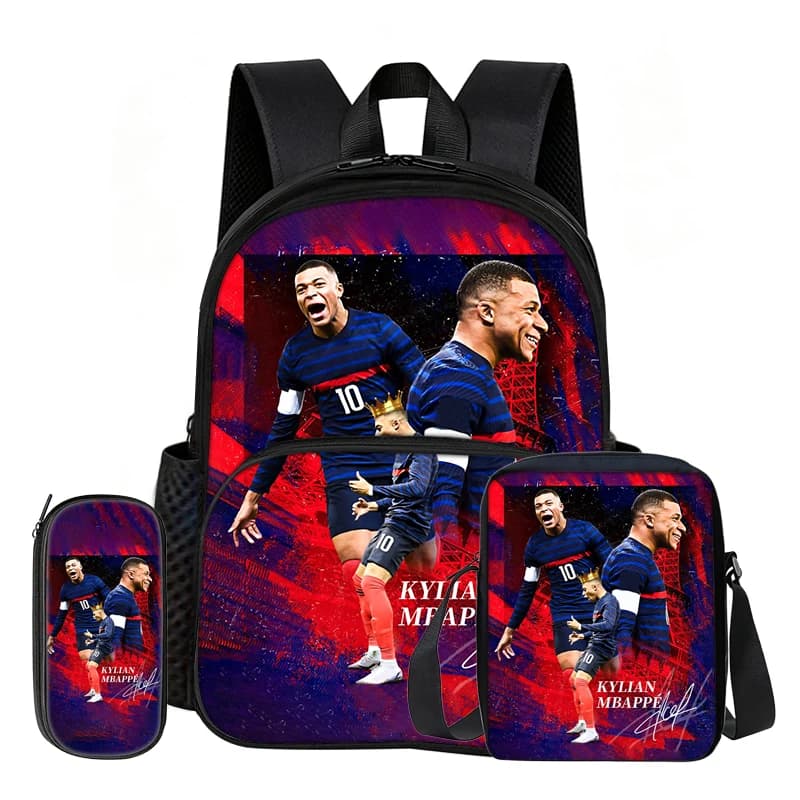 3Pcs set with Front Pocket Backpack M-Mbappe Learn, Travel Football Star Shoulder Bags, Pencil Bag, Sport School Bags
