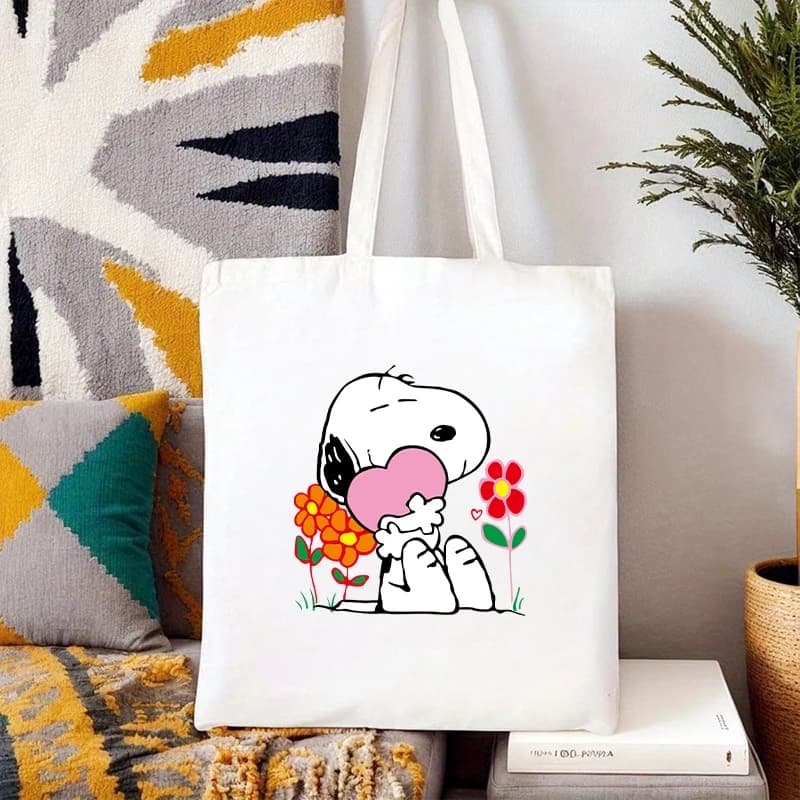 Anime Snoopy Cartoon Borsa di tela Studenti casual Portatile Uso quotidiano Shopping Tote Bag Cancelleria Borsa per la conservazione della spesa Riutilizzabile