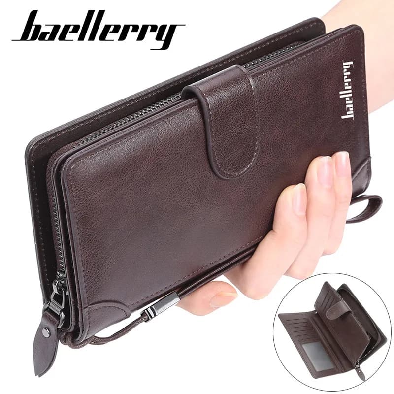 Baellerry Men's Multifunctional PU Leather Wallet Business Zipper Coin Purse Long Credit Card Holders