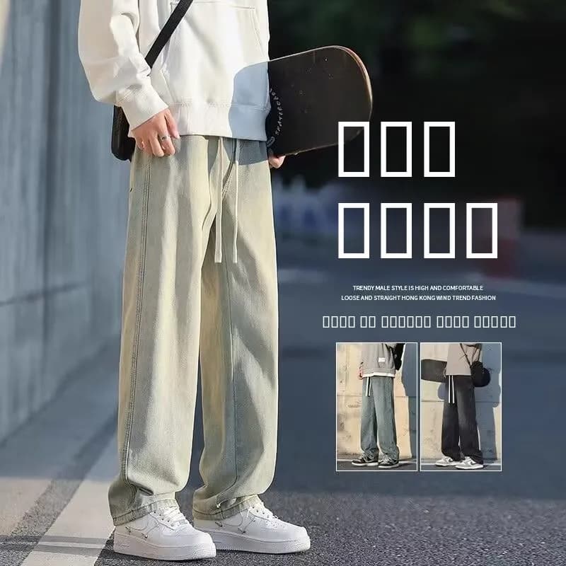 Jeans da Uomo a Gamba Dritta, Stile Americano High Street, Pantaloni Casual Lunghi, Jeans Estivi alla Moda per Ragazzi Adolescenti