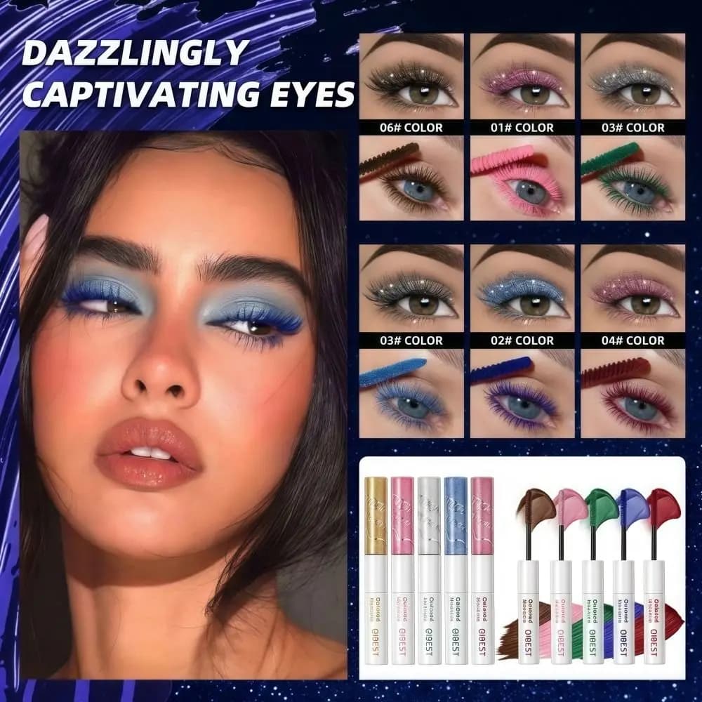 Mascara Glitter Diamond QIBEST Long Life Pink Red Colorful Double Volumizing Point Waterproof for Eyelashes