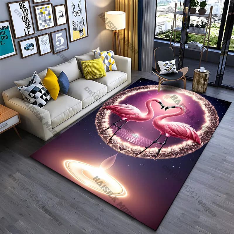 Tappeto romantico e sereno con fenicotteri e luce lunare, tappeto per yoga, decorazione per soggiorno, tappetino per gattonare per bambini, tappetino per zerbino, tappeto per giochi