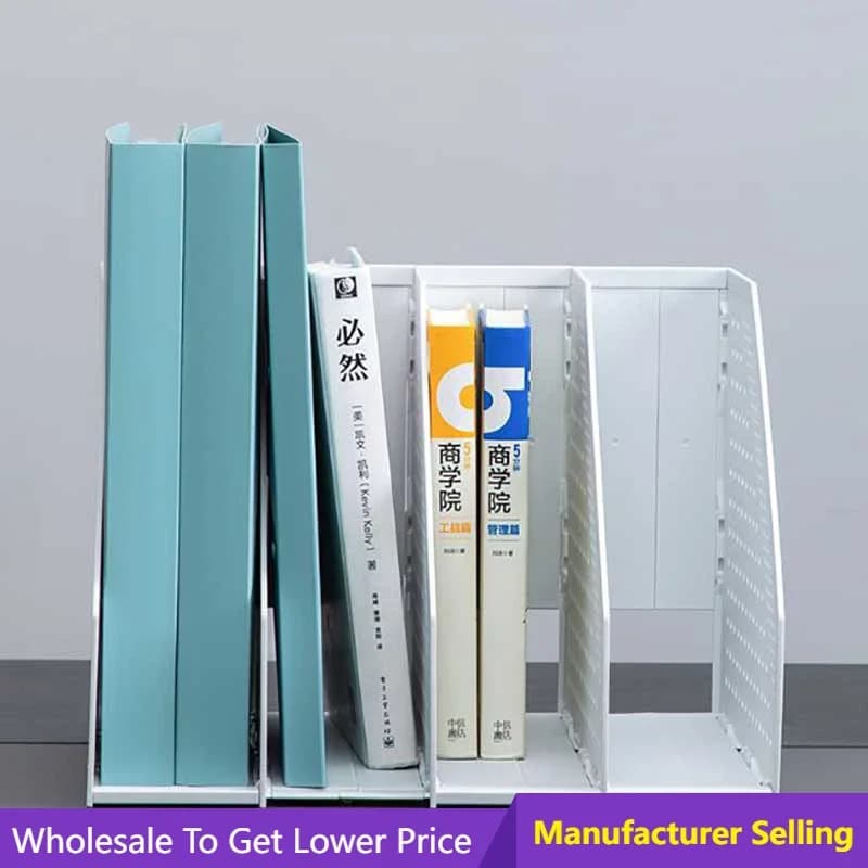 Cestino per file di libri Supporto da tavolo Rack 4 Griglie in plastica grigia Scatola portaoggetti per cartelle verticale Organizzatore di libri Scaffale per ufficio