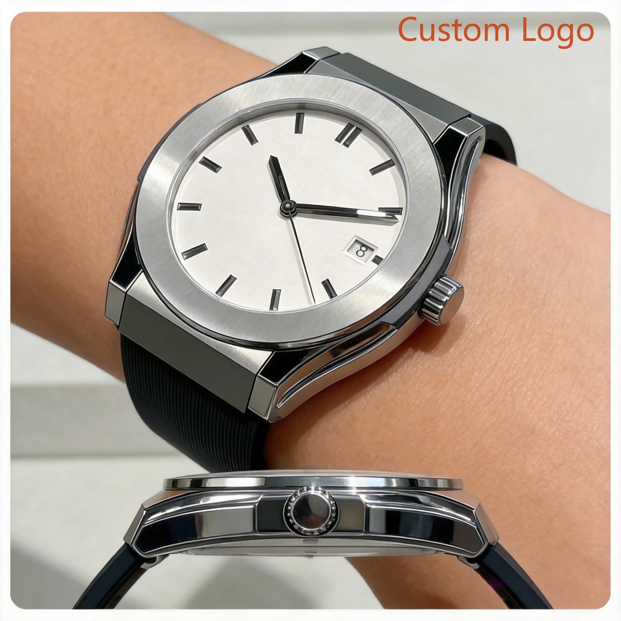 42mm Ultra Thin Luxury Mens Dress Wristwatch One Piece Curved Steel Case Simple Stick Index Dial Outdoor Travel Men Customized Watches
