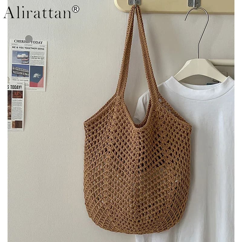 Alirattan Women Trendy Leisure large-capacity Cotton Woven Bags,Fashion News Open-weave Straw Bag Vacation Beach Sholulder Bag