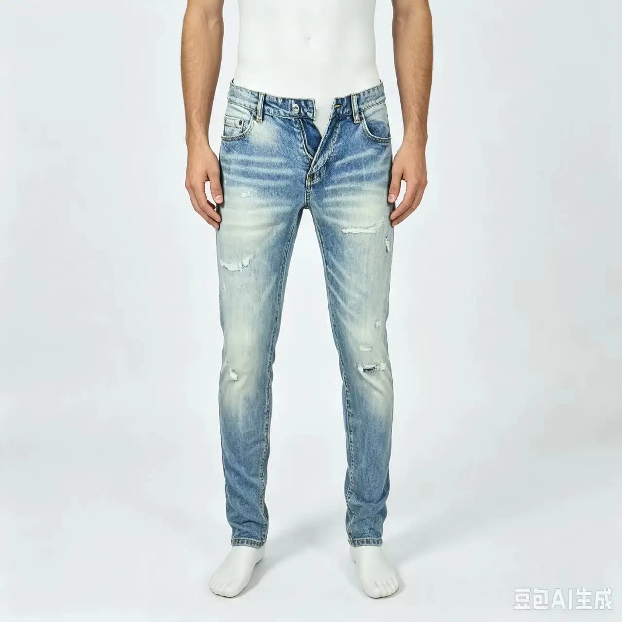 Y2Kstreet fashion jeans stretch slim fit washed denim jeans light blue hip-hop brand painted pants men's style