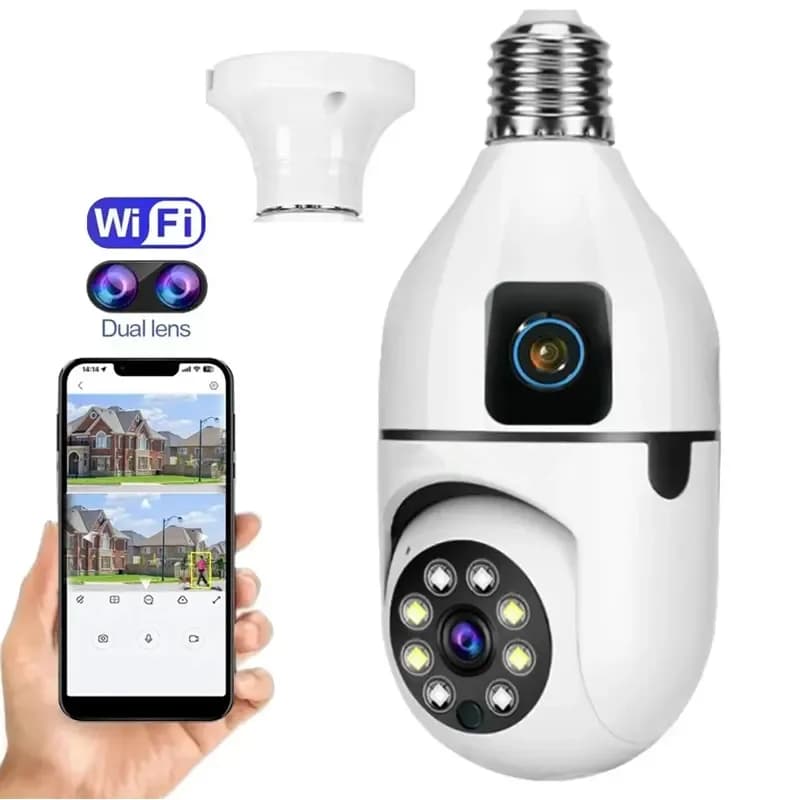 Telecamera a Lampadina WiFi con Doppia Lente 4MP Webcam da Soffitto per Monitoraggio Sicurezza Domestica Sorveglianza di Rete Intelligente Lampada Interna con Doppia Telecamera