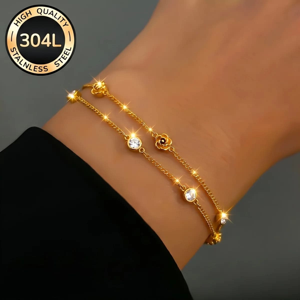 1Pcs 304L Stainless Steel 18K Gold-Plated Women's Bracelet, Waterproof and Fade-Resistant Women's Jewelry, Fashionable and Elegant Women's Accessory, Perfect for Daily Wear, Parties, and Holiday Gifts