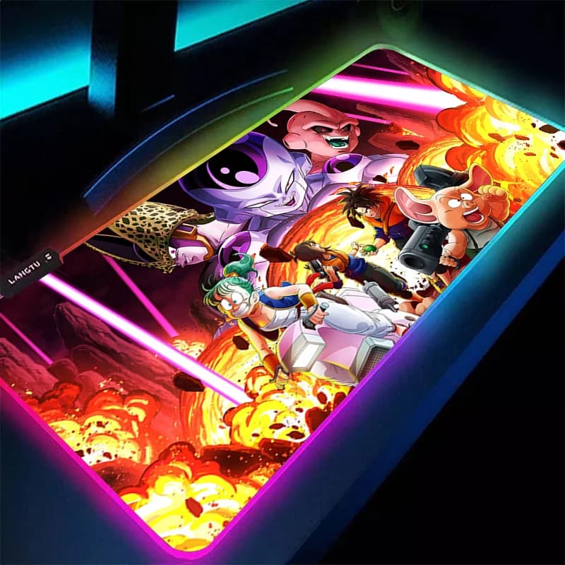 Tappetino per Mouse LED DBZ Dragon Ball, Accessori per Gaming, Tappeto Bianco con Bordi, Tappetino per Tastiera da Gioco, Tappetino da Scrivania in Gomma RGB