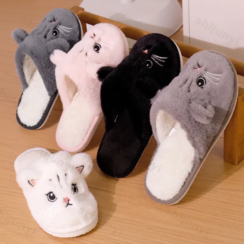 Women's Slippers Cute Cat Couple Fashion Home Slippers For Interior Warm plush Soft Comfort Slippers Casual Slippers Fur Floor Shoes