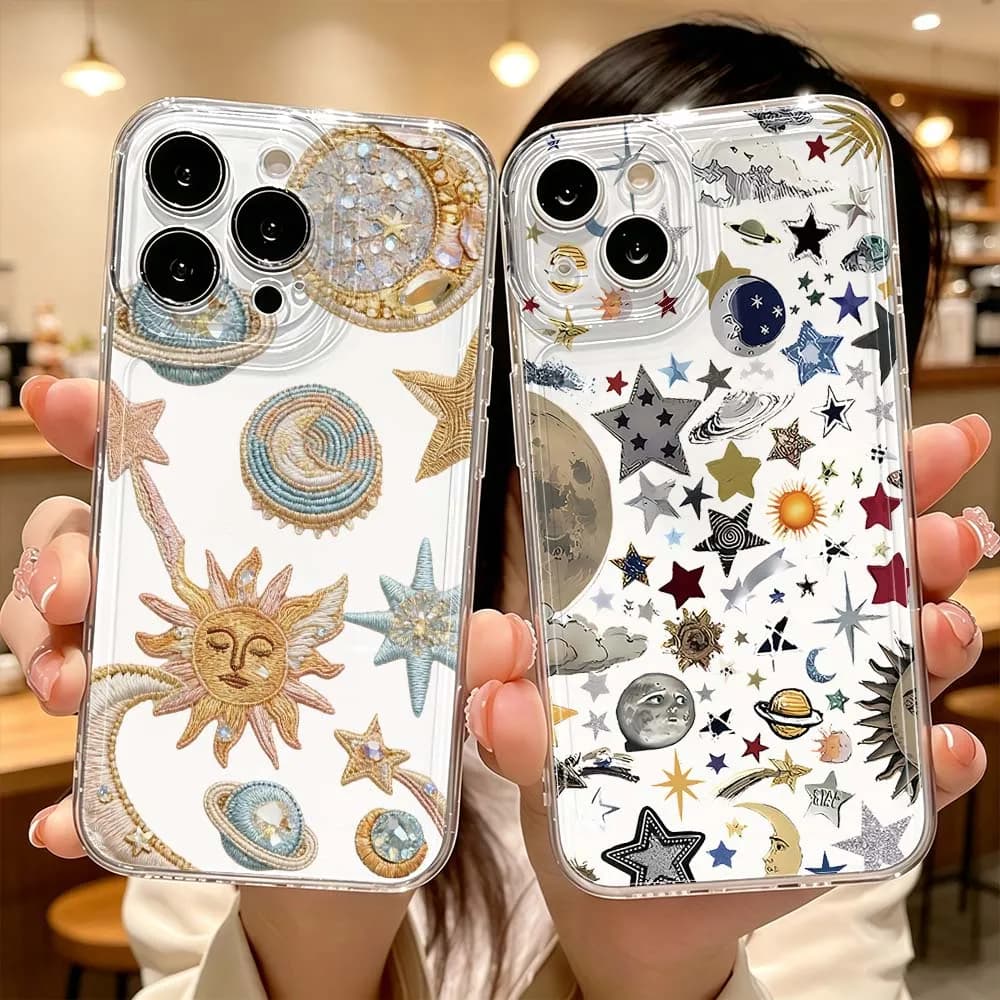 Starry Sky Moon Cloud Phone Case For Apple iPhone 17 Air 16 15 14 13 12 11 Pro Plus Max Protective Transparent Cover