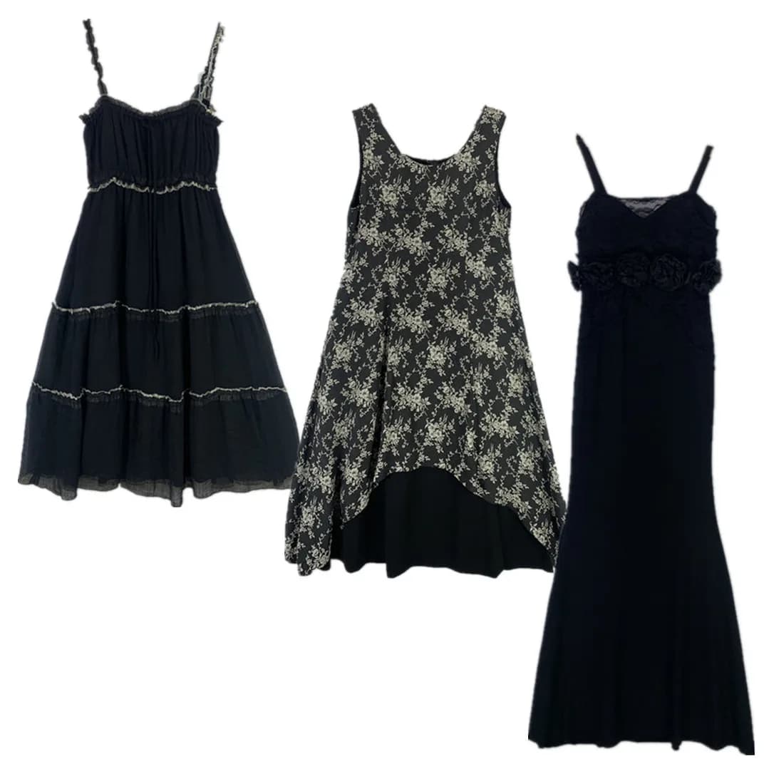 Retro Dark Style Halter Dress Elegant Minimalist Midi Black Dress for Young Girls City Commute Other Material100% Other Style