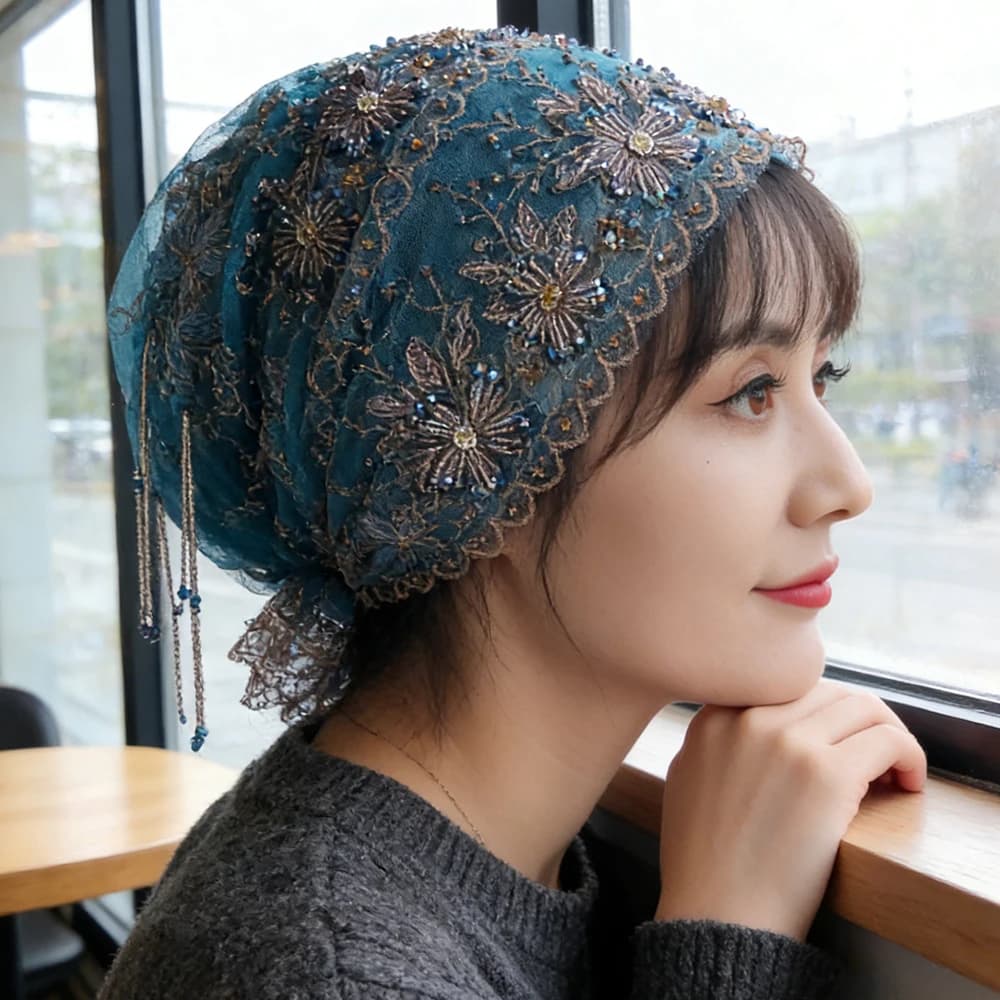 Long Tassel Beads Beanie Muslim Hijab Bonnet Lace Prayer Hat Women Islam Turban Headwrap Headscarf Wedding Cap Turbante Mujer