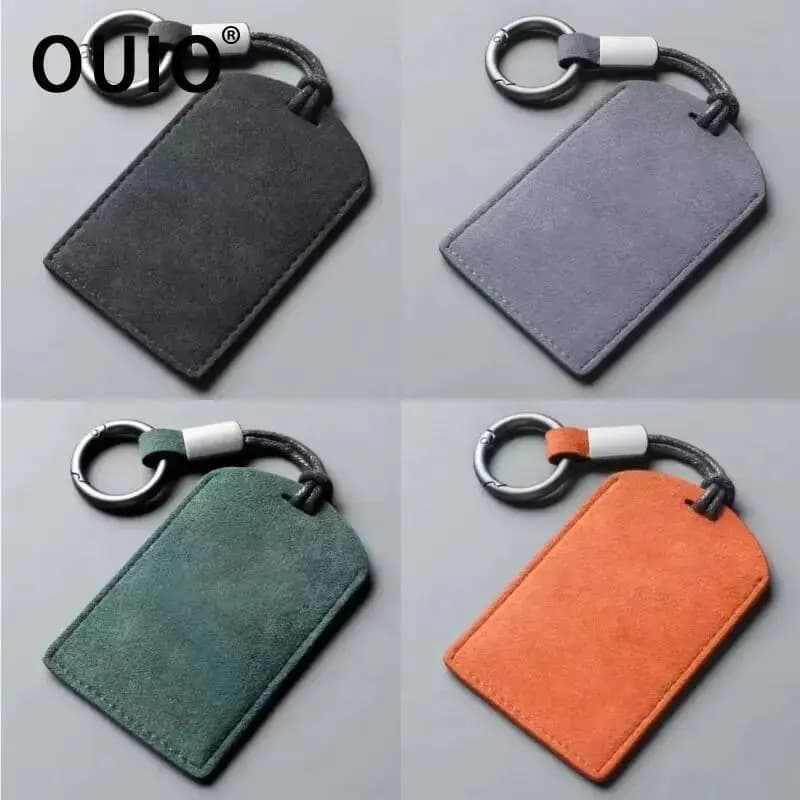 OUIO Genuine Leather Car NFC Card Holder Mini License NFC PVC Card Cover Flip Suede Cover Protector Cover Auto Accessories