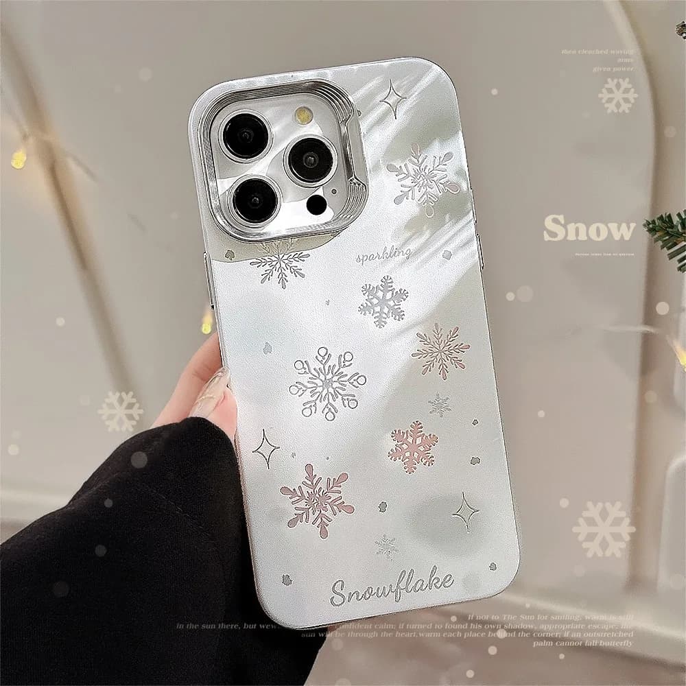 Custodia per telefono con fiocco di neve placcatura scavata di lusso con pendente a sfera di pelo per iPhone 16 15 14 13 12 Pro Max copertura paraurti antiurto