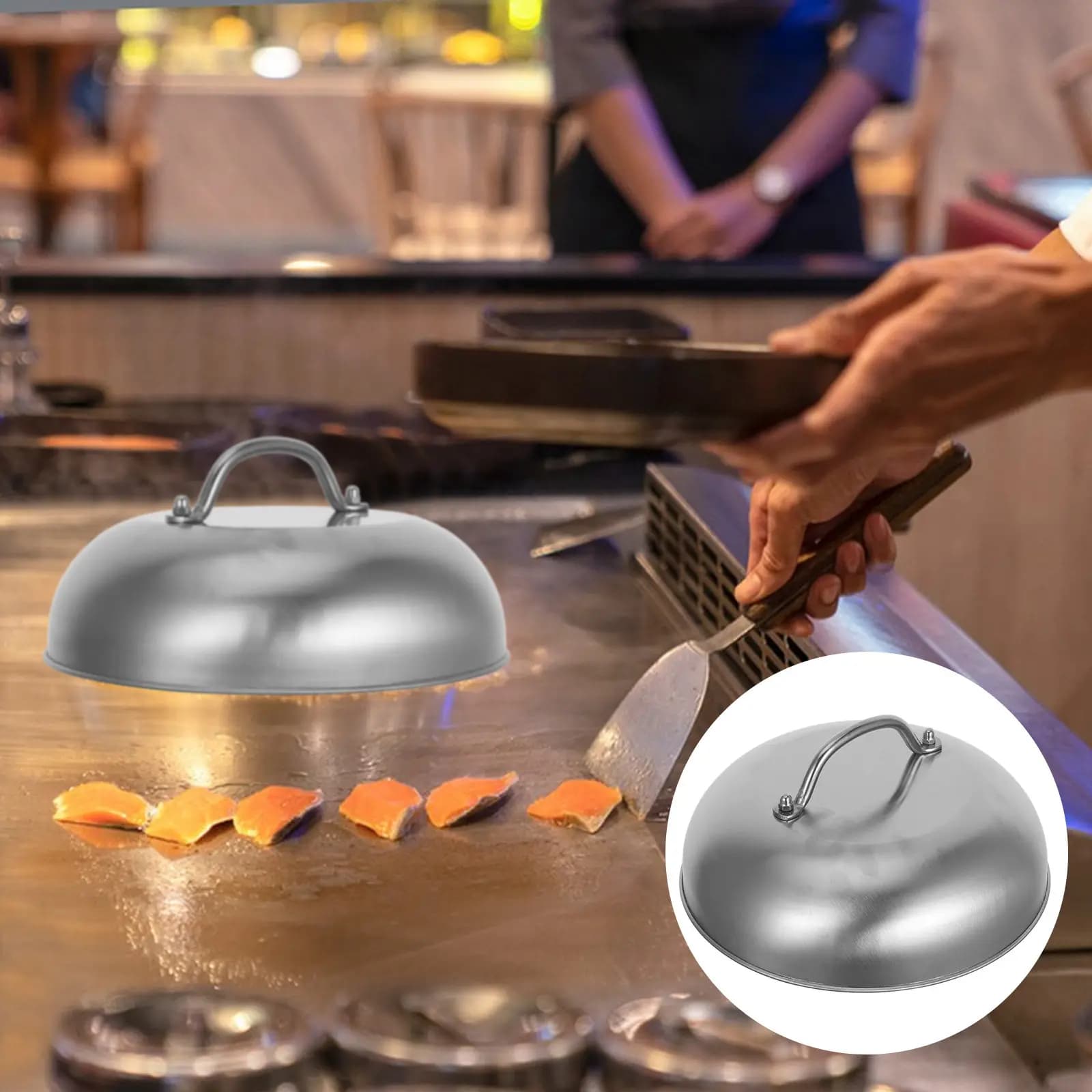 2Pcs Stainless Steel Pot Lid Rounded Heavy Duty Replacement Cover Universal Frying Pan Wok Cooking Pot Lid Kitchen Pan Cover