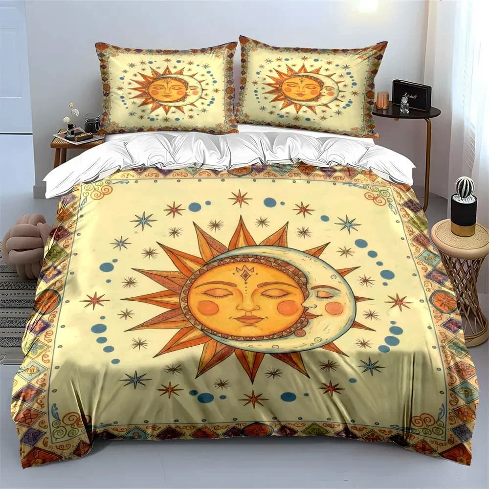 Set di tappezzerie Sole e Luna, morbido e confortevole set di biancheria da letto con copripiumino, include 1 copripiumino e 2 federe, regalo